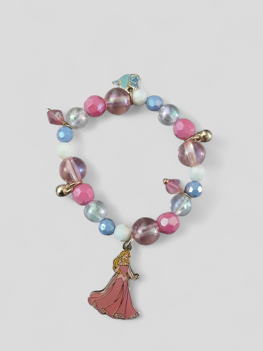 Girls' Pink Beaded Stretch Bracelet with Princess Charm